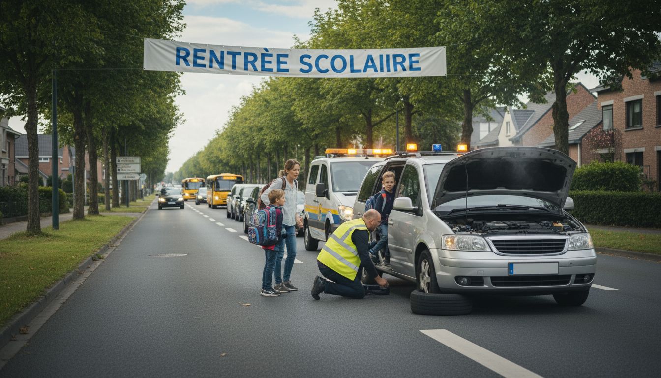 Dépannage d'une voiture en panne pour la rentrée scolaire à Bruxelles.