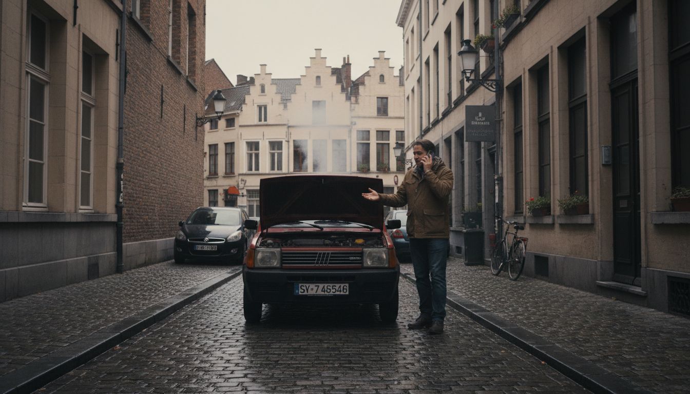 Homme appelant une société de dépannage à Bruxelles pour sa voiture en panne