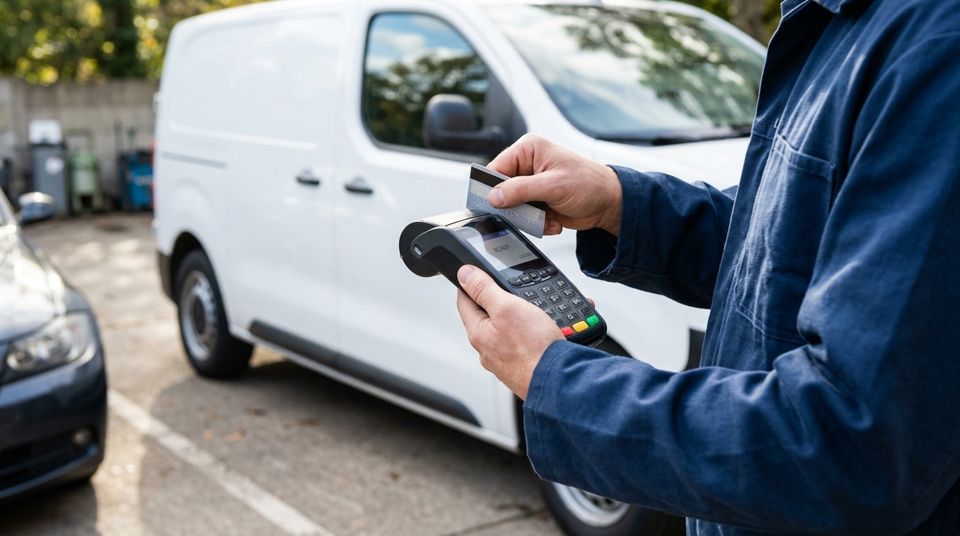 Paiement transparent par carte bancaire après une intervention de dépannage auto à Bruxelles.