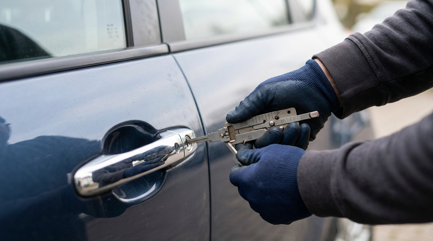 Déblocage professionnel d'une portière de voiture avec des outils spécialisés sans dégât.