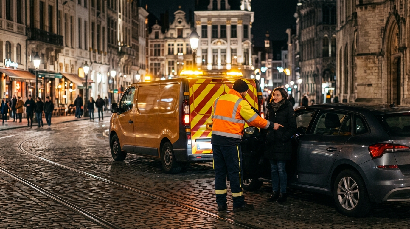 Intervention de dépannage pour une portière bloquée la nuit à Bruxelles par City Dépannage.