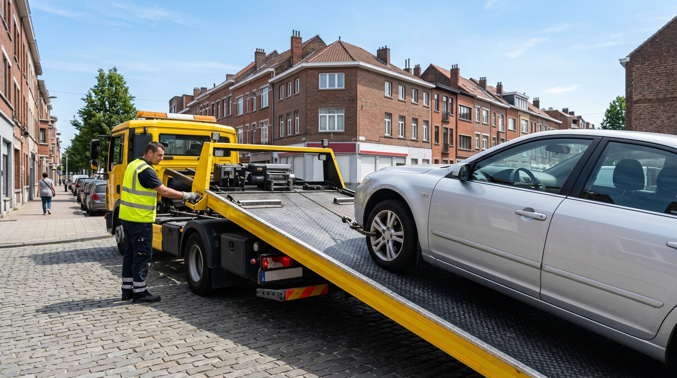 Remorquage d'une voiture en panne par un dépanneur professionnel à Anderlecht.