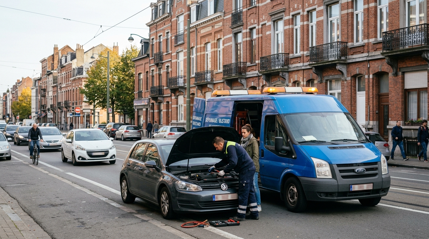 Service de dépannage voiture intervenant rapidement dans un quartier d'Anderlecht.