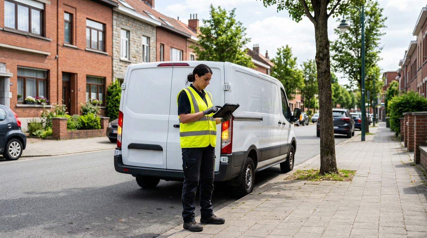 Service de dépannage voiture circulant dans les rues de Berchem-Sainte-Agathe pour une intervention rapide.