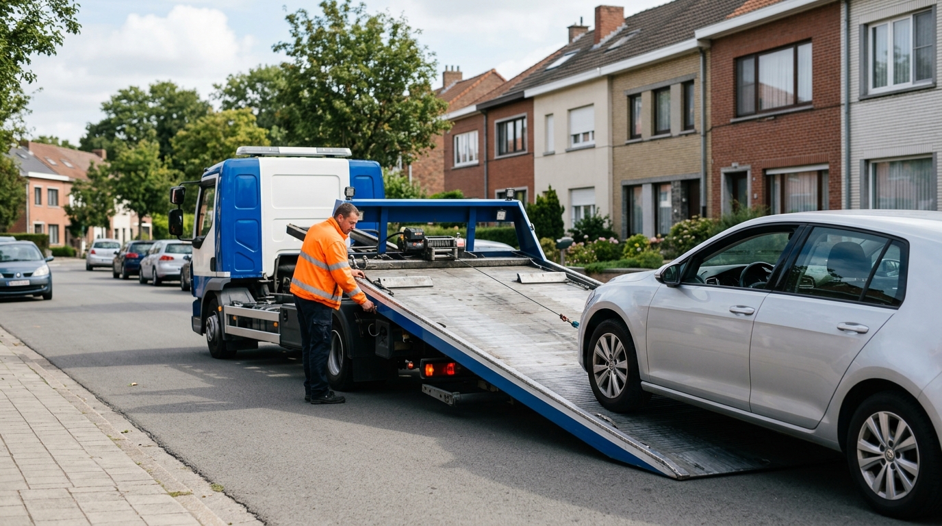 Remorquage d'une voiture en panne à Evere vers un garage partenaire.