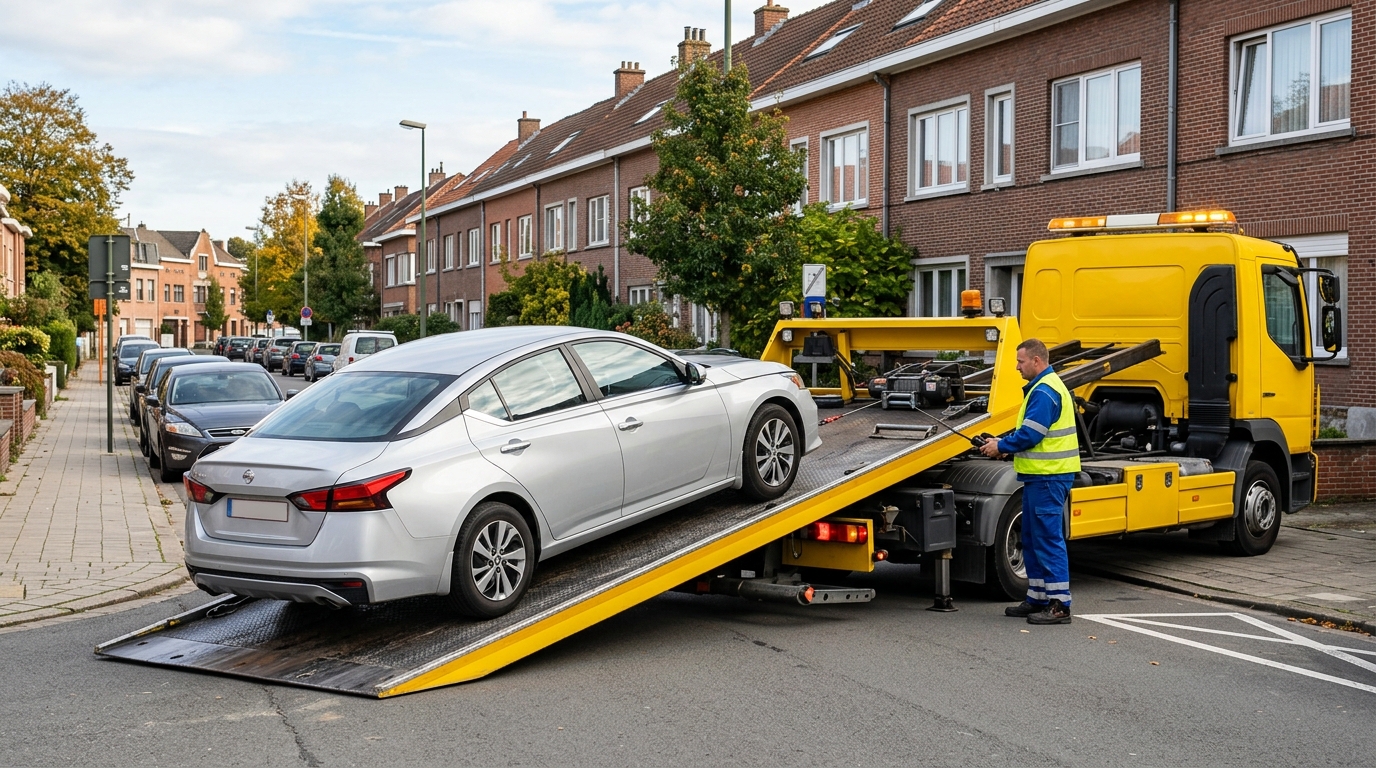 Service de remorquage et dépannage voiture à Ganshoren avec un camion plateau professionnel.
