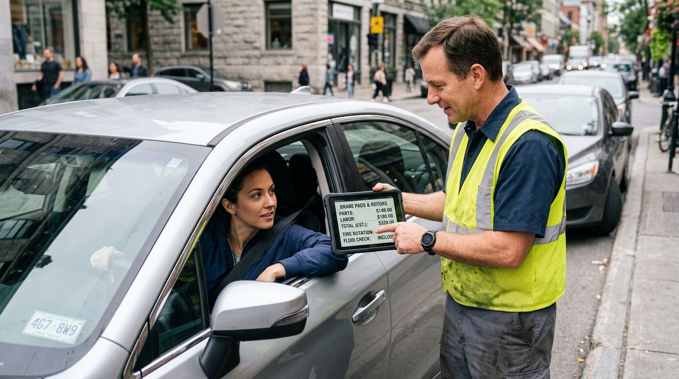 Dépannage voiture à Koekelberg avec des tarifs clairs et transparents présentés par un technicien.